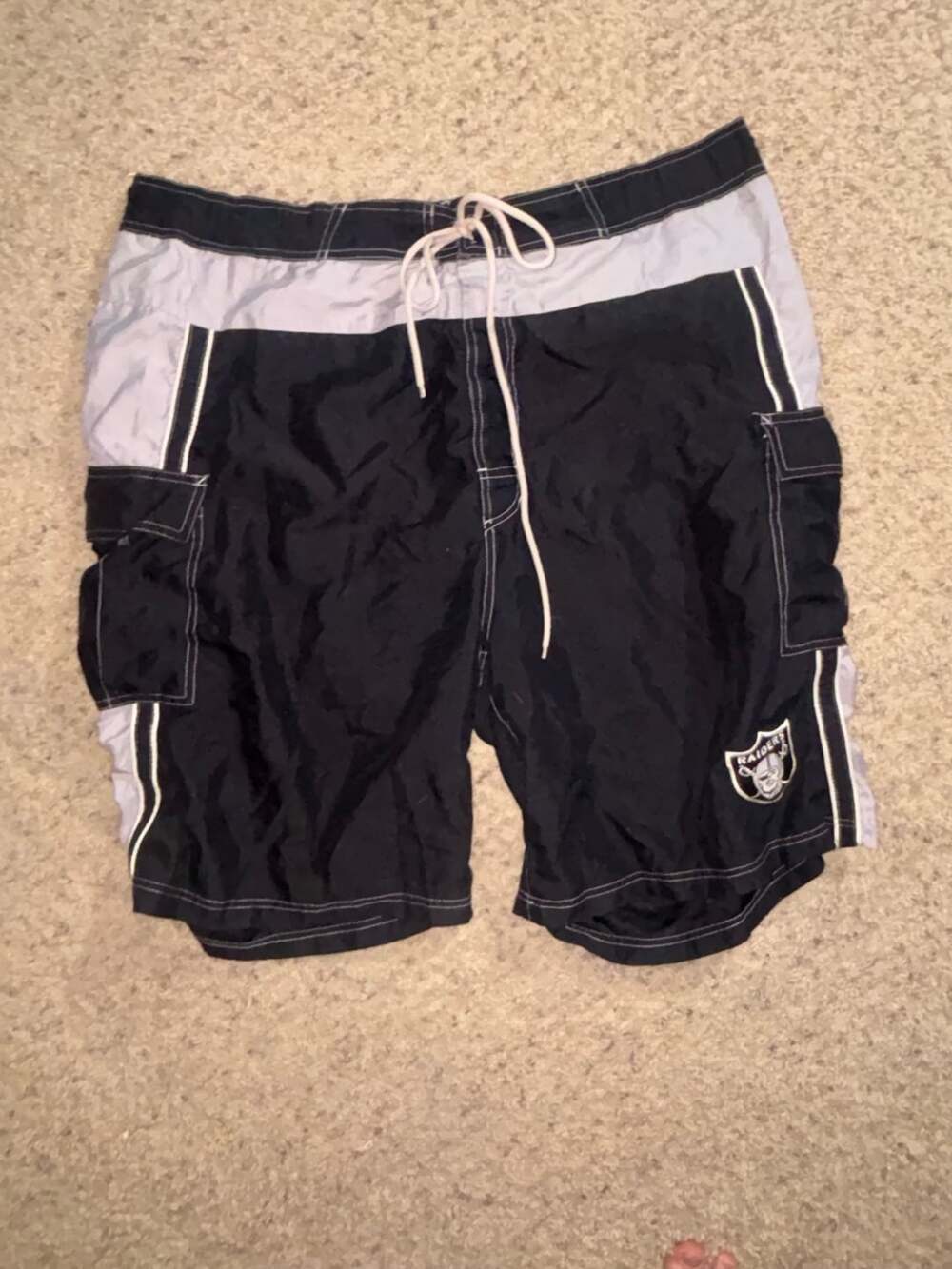NFL Las Vegas Raiders Swim Trunks Size XXL Black White Board Shorts